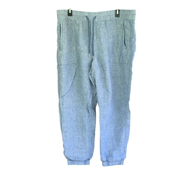 Athleta Retreat Linen Joggers Blue Women’s Size 16 Drawstring Elastic Waist Pant - Picture 8 of 8